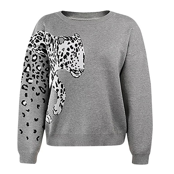 WDSTYLE Crew Neck Knitted Sweaters for Women Loose Casual  Leopard Print… - Picture 10 of 13